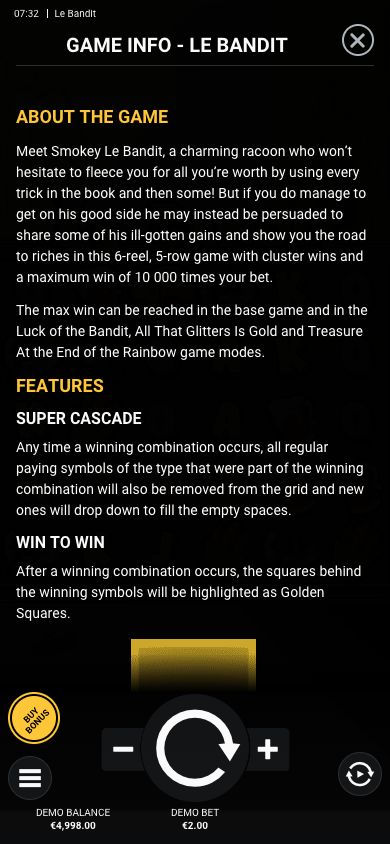 Original Le Bandit 1.25.0 · current information panel. EN · mobile emulation, 16 October 2026; read this client’s complete rules.